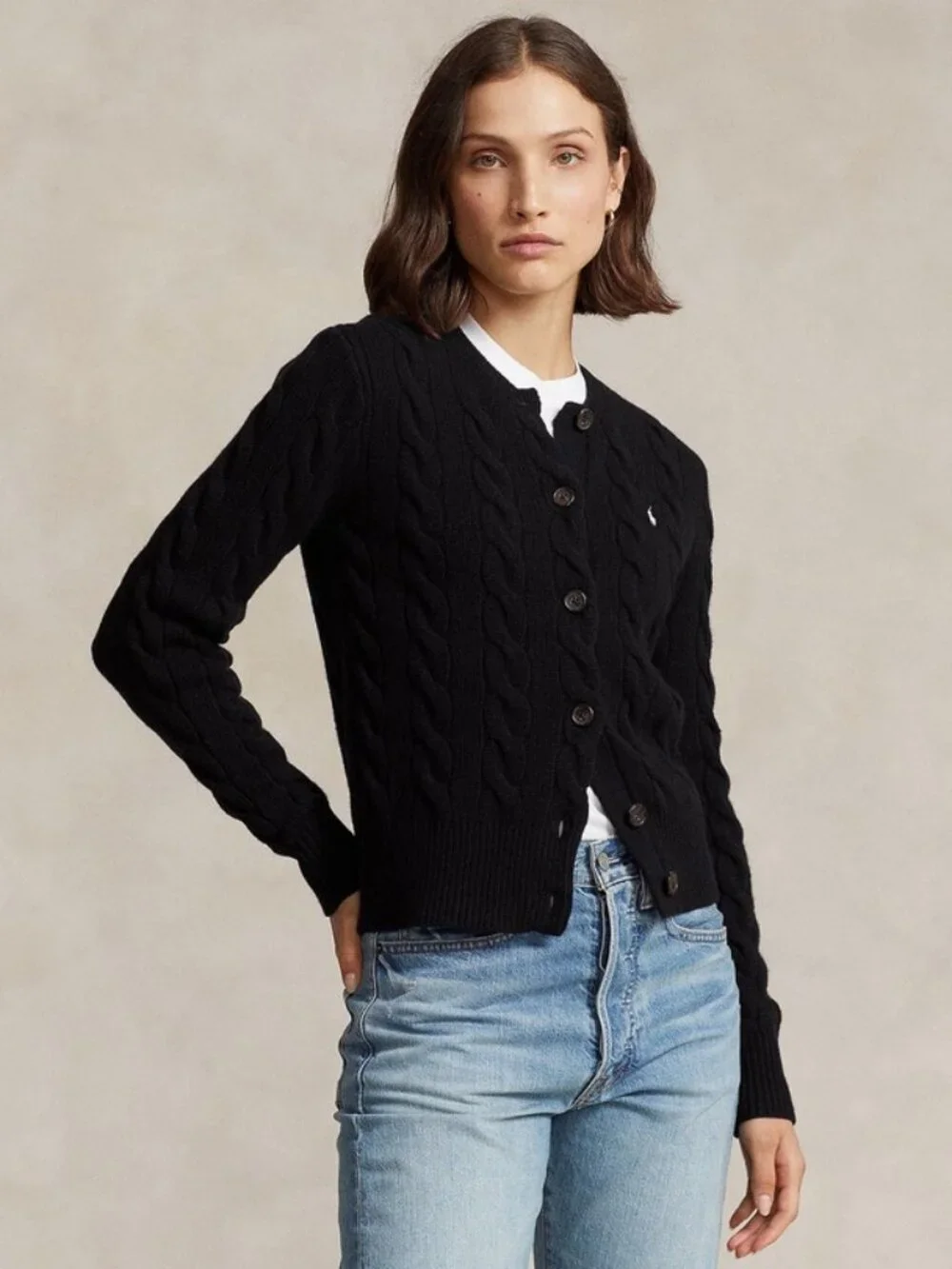 Polo Ralph Lauren Cable-Knit Wool-Cashmere Cardigan In Polo Black, XS